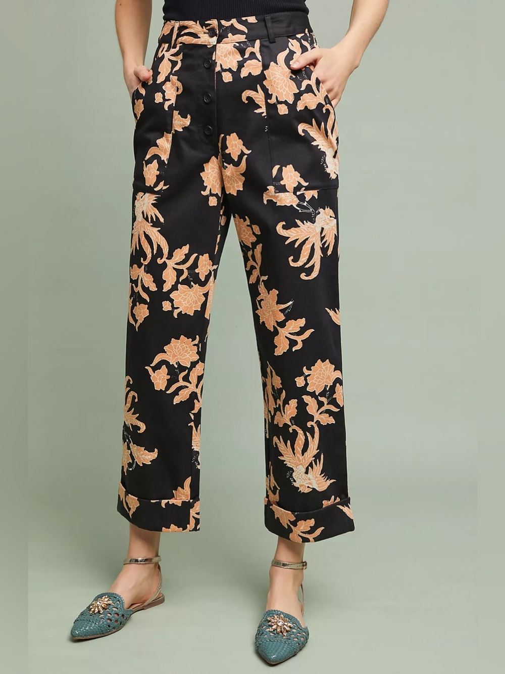 Scotch & Soda Anthropologie Floral Bird Wide Leg Chino Pants M NWT